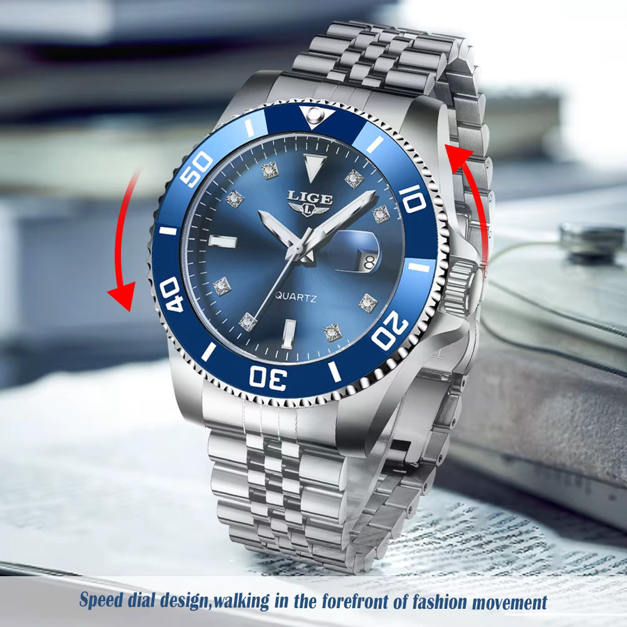 LIGE Armbanduhr, Quarz, Edelstahl, Blau, 30 ATM, Herren - Bild 2