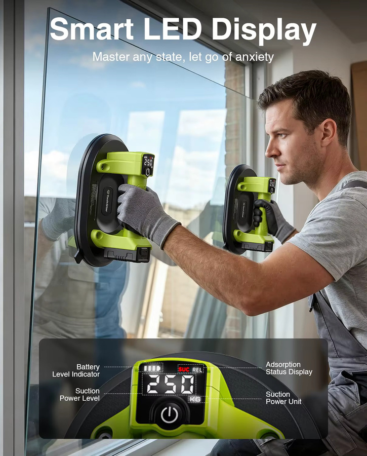 TaskStar 2er-Pack Elektrische Saugnäpfe für Glas- und Fliesenheben mit 250 kg Schwerlastkapazität, 10-Zoll Handgehaltener Fliesen-Vakuumheber inklusive 4 Batterien à 3000mAh - Bild 4