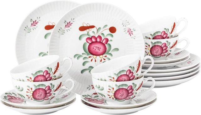 Seltmann Weiden Teeservice Amina Ostfriesenrose aus Porzellan in Weiß, 6er Set - Bild 1