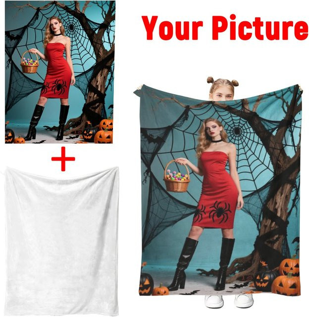 SRH Personalisierte Halloween Fleece-Decke mit Jack-O'-Lantern Kürbis-Druck, Mehrfarbig - Bild 1