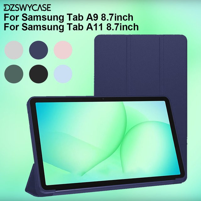 Silikonhülle für Samsung Galaxy Tab A9 und A11 8,7 Zoll SM-X110 X130 in Blau mit dreifach faltbarem Ständer und automatischer Schlaf-Wach-Funktion - Bild 1