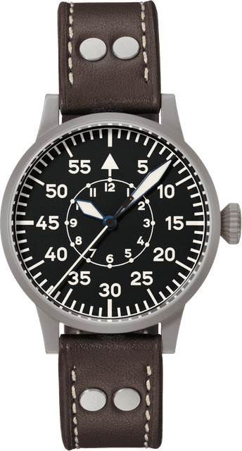 Laco Fliegeruhr, Handaufzug, Edelstahl, 39 mm, Leder, Schwarz - Bild 1