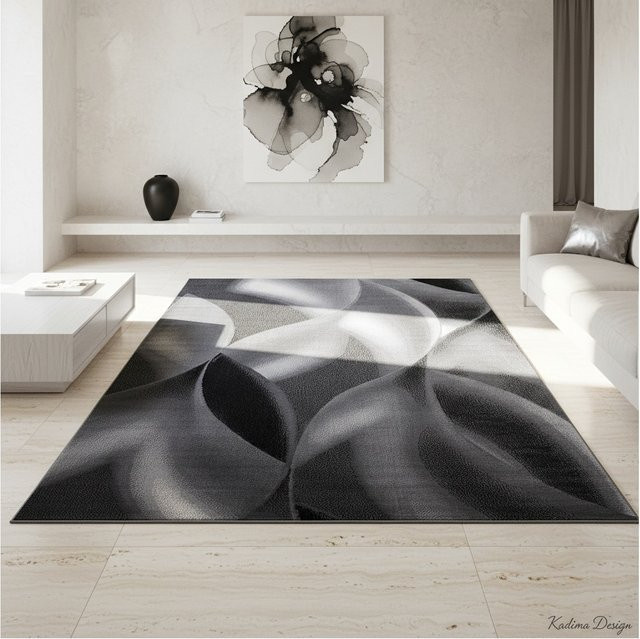 Kadima Design Kurzflor Teppich INN in Schwarz mit abstraktem Wellenmuster, B/B: 240 x 340 cm - Bild 1