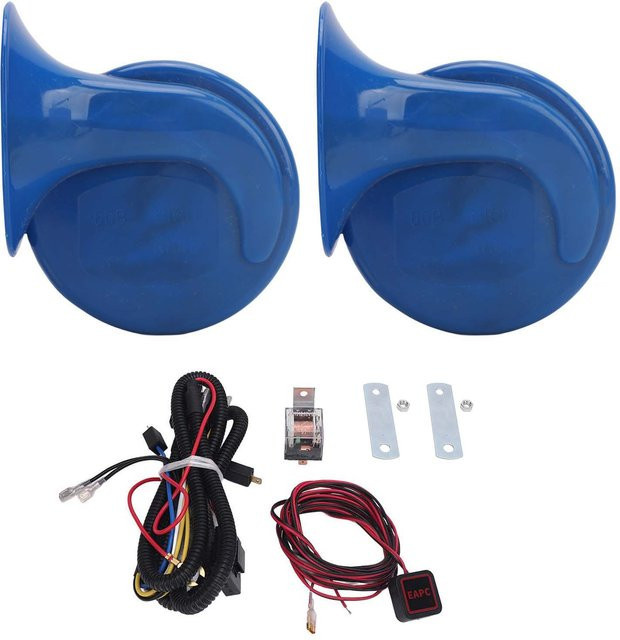 DIYelecs Elektrisches Hupe Kit 24V Blau, Wasserdicht mit Schalter, Kabelbaum und Relais, Universell passend für Auto, LKW, Motorrad und Boot - Bild 1