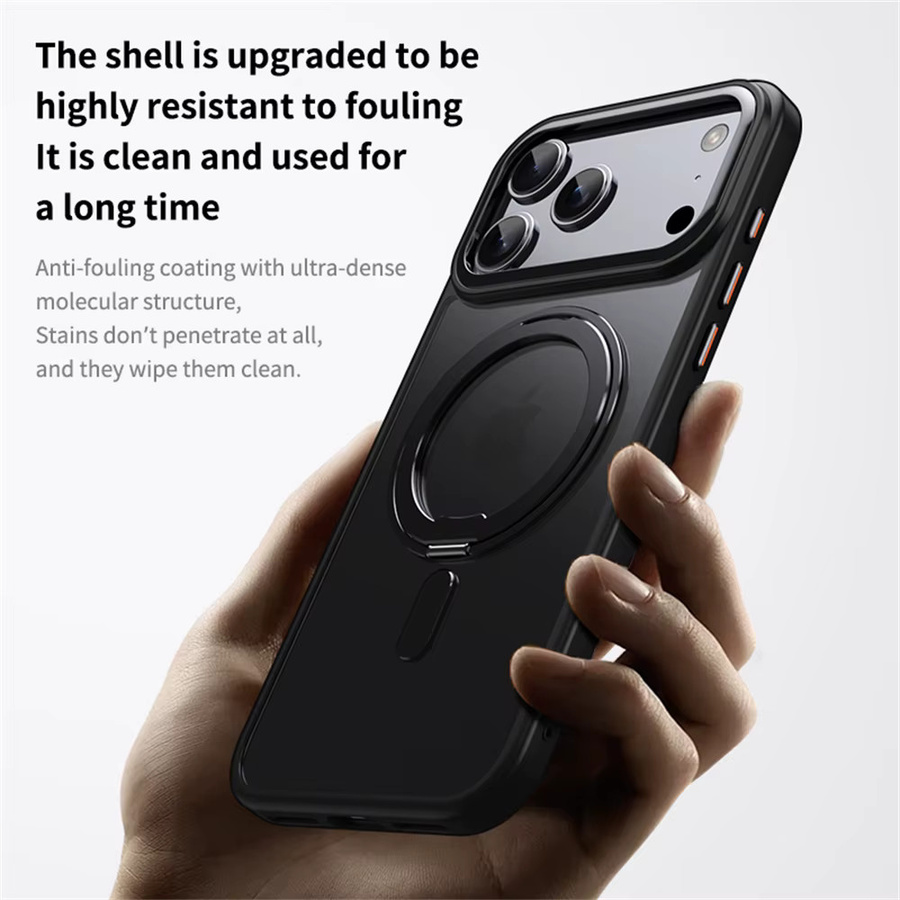 Xeber Matte magnetische MagSafe Hülle mit Metallringständer und Objektivschutz für iPhone 17, 16, 15, 14, 13, 12 Pro Max in Grau - Bild 2