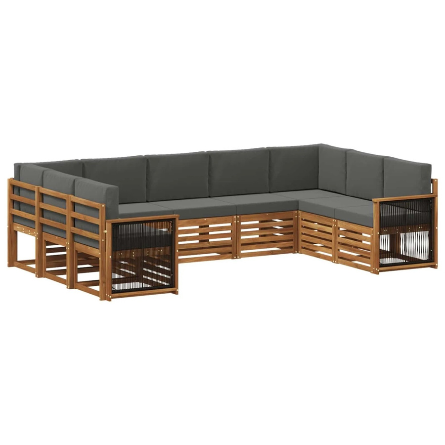 vidaXL Ecksofa Set in L-Form aus massivem Akazienholz mit Kissen in Anthrazit und Natur - Bild 2