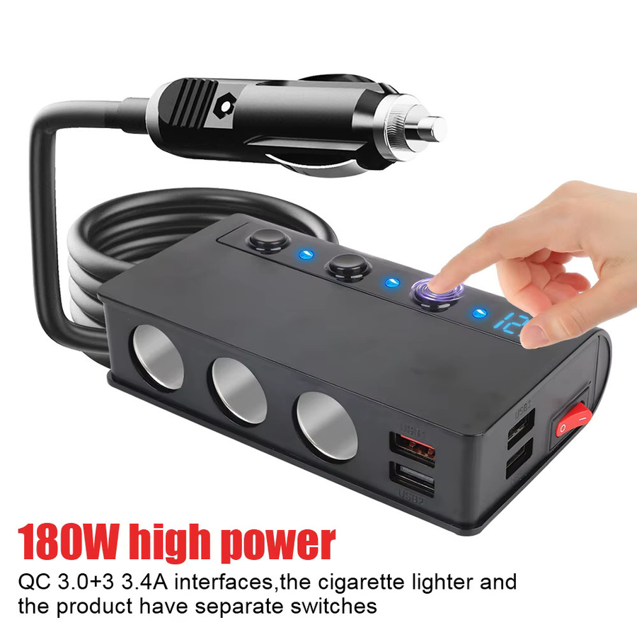Auto Zigarettenanzünder Splitter mit 4 USB-Ladebuchsen und Schnellladefunktion, 180W, 12V/24V, Schwarz - Bild 4