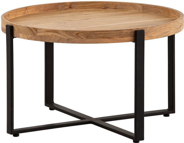 Couchtisch aus Akazie Massivholz in Braun im Industrial-Design, H: 35,0 cm, B: 60,0 cm, T: 60,0 cm - Bild 1