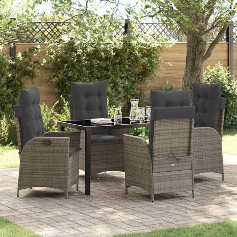 Moderne Garten Essgruppe aus Poly-Rattan und Metall mit Glastisch in Grau von vidaxl, 5-teilig - Bild 1