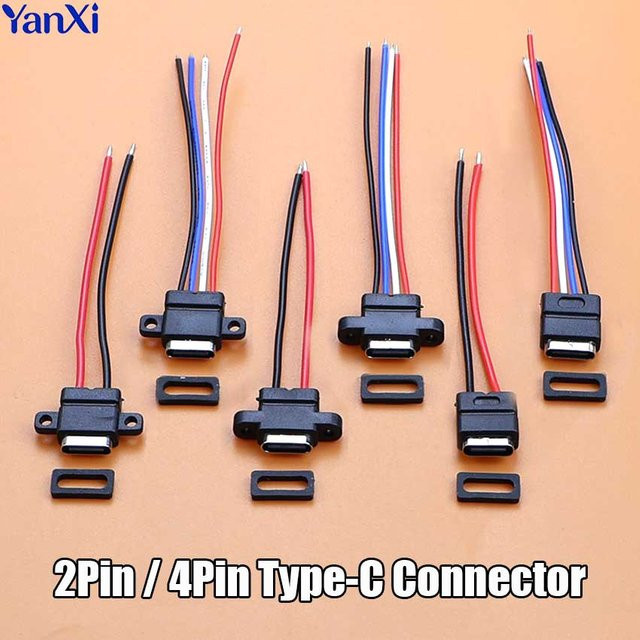 ChengHaoRan USB Typ-C Ladeanschluss Wasserdichte 2 4 Pin Lötanschluss Buchse Schwarz - Bild 1