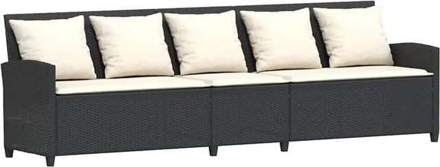 vidaXL Gartensofa 5-Sitzer aus Polyrattan mit Kissen in Schwarz und Metallgestell - Bild 1