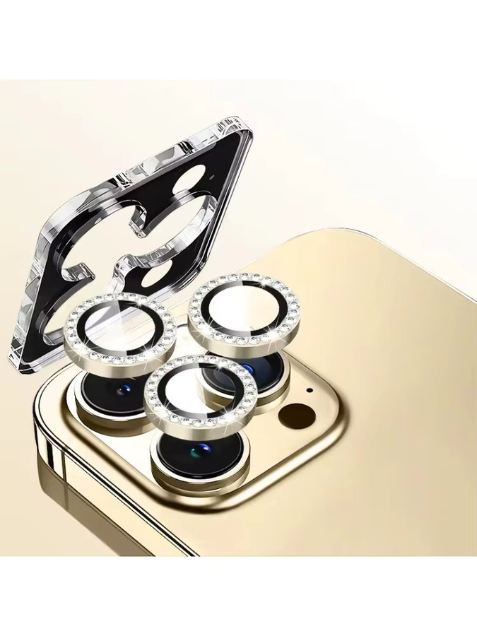 Glitzerndes Kamera-Objektivschutz-Set für Apple iPhone 12 bis iPhone 17 Air in Transparent und Gold mit Diamant-Effekt - Bild 7