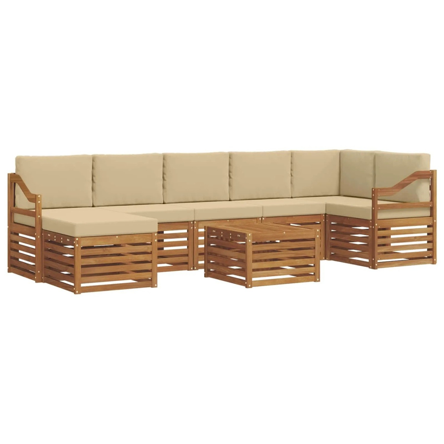 vidaXL Sofagarnitur 8-teilig L-Form aus Massivholz Akazie in Natur und Beige mit Polsterung und Kissen - Bild 2