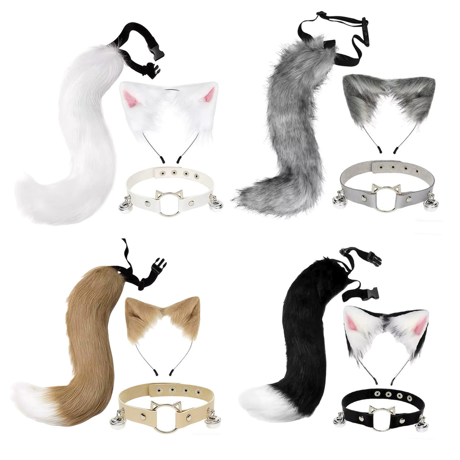 Katze Fuchs Ohren und Schwanz Set mit Glocke, Ring, Ohr Stirnband, Kinder - Bild 2