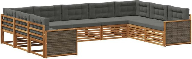 vidaXL Outdoor-Sofagarnitur aus Akazienholz in Natur und Anthrazit mit Kissen und modernem Latten-Design - Bild 1
