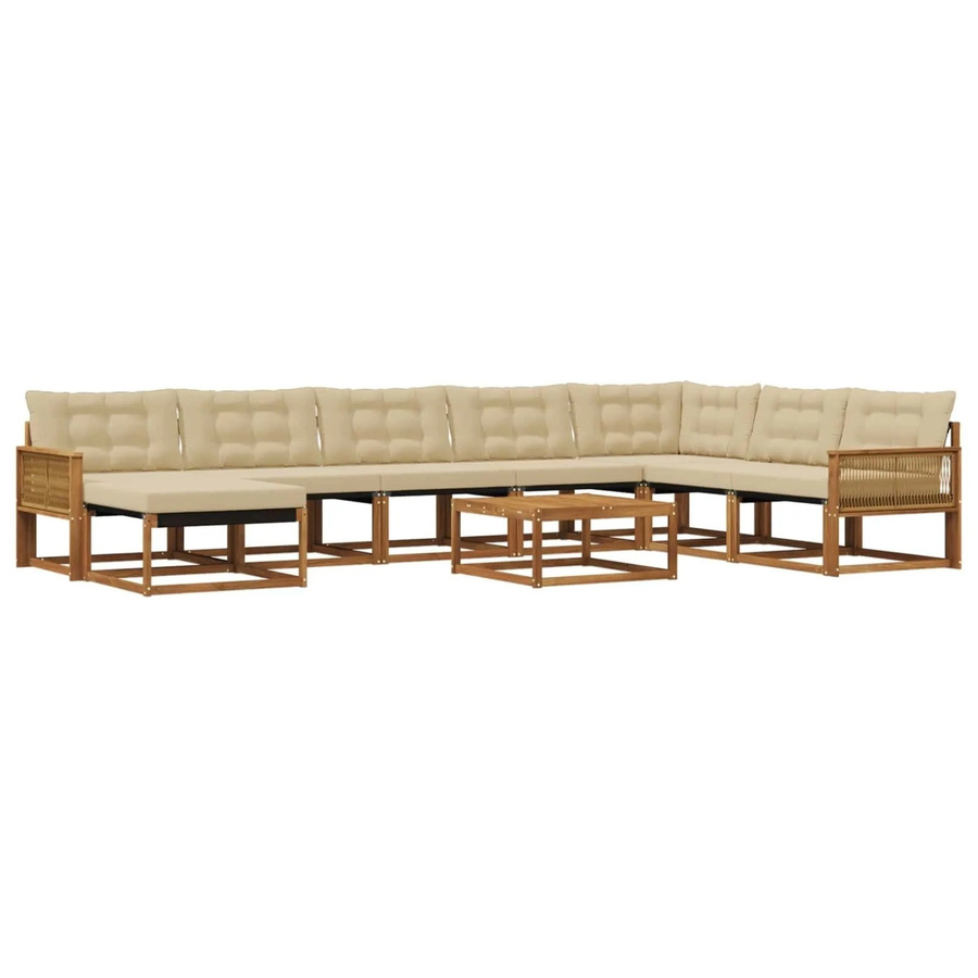 vidaXL Outdoor-Sofagarnitur aus Akazien-Massivholz in L-Form, 9-teiliges Set mit Textilene-Elementen und beigefarbenen Polstern - Bild 2