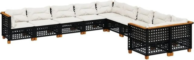 vidaXL 10-teilige Garten-Sofagarnitur aus Polyrattan und Akazienholz in Schwarz mit UV-beständigen Kissen - Bild 1