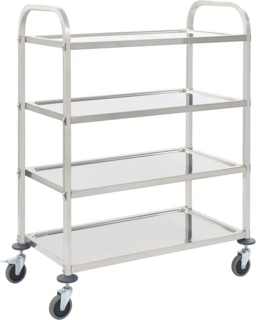 vidaXL 4-Stufiger Servierwagen aus Edelstahl in Silber, B/T/H: 107 x 55 x 125 cm - Bild 1