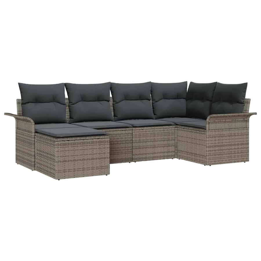 vidaXL Garten-Sofa-Set aus Poly-Rattan in Grau mit 6-teiliger L-Form, Polsterkissen und integriertem Stauraum - Bild 2