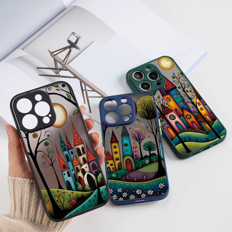 Kunstgemalte Waldhaus-Telefonhülle für iPhone 11 bis iPhone 17 Pro Max mit matter klarer Rückseite in Multicolour - Bild 2