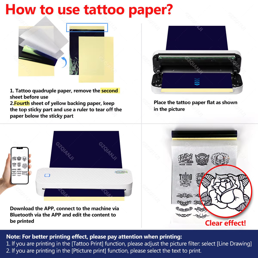GZQIANJI 2-in-1 A4 Bluetooth Thermodrucker zum Drucken und Kopieren für Etiketten, Zeichnungsschablonen und Tattoo-Transferpapier in Weiß - Bild 5
