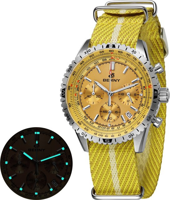 BERNY Chronograph, Quarz, Edelstahl, Gold, Textil, Herren - Bild 1