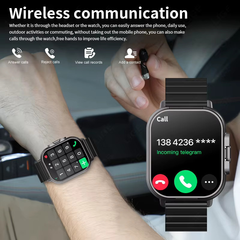 LIGE 2-in-1 Smartwatch mit integriertem Bluetooth-Headset, NFC, Herzfrequenzmonitor und Musiksteuerung, Schwarz - Bild 2