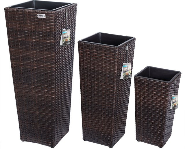 CASARIA Polyrattan Blumentopf 3er-Set Braun B/T/H: 30 x 30 x 80 cm - Bild 1