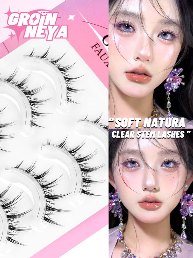 GROINNEYA Manga-Wimpern, 5 Paar, natürlich, transparentes Band - Bild 3