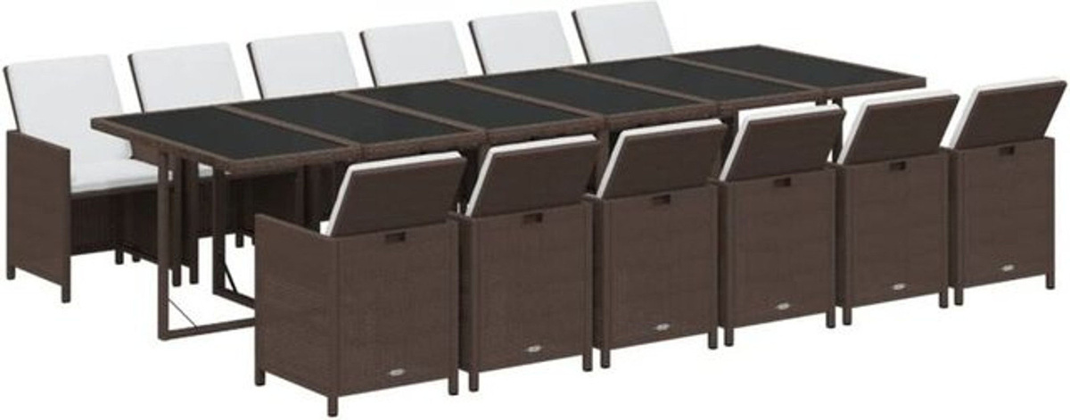 13-teilige moderne Garten-Essgruppe aus Poly-Rattan mit Kissen in Braun von vidaxl - Bild 1