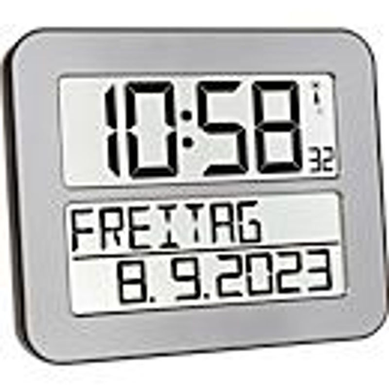 TFA Dostmann Funk Wanduhr Time Line MAX in Silber und Schwarz mit großem Display B: 25,8 cm, H: 21,2 cm, T: 3,0 cm - Bild 3