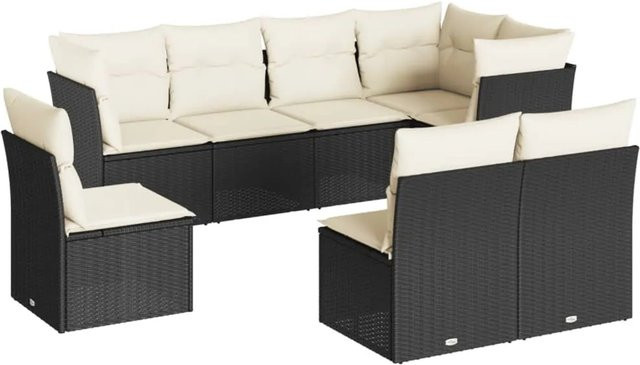 vidaXL 8-tlg. Garten-Sofagarnitur in L-Form aus Poly-Rattan in Schwarz mit Kissen und Stauraum Modell 69 - Bild 1