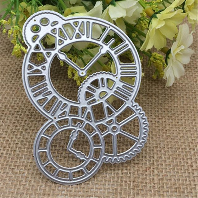 ChouBo-001 Metall Stanzform Uhr Zeitachse Schablone für Scrapbooking und DIY Bastelarbeiten in Braun und Silber - Bild 1