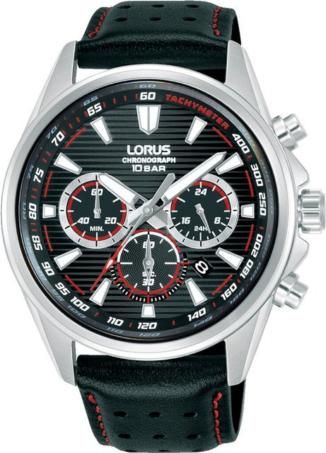 Lorus Chronograph Herrenuhr, Quarz, Edelstahl, 43 mm, Leder, Schwarz, 10 ATM - Bild 1