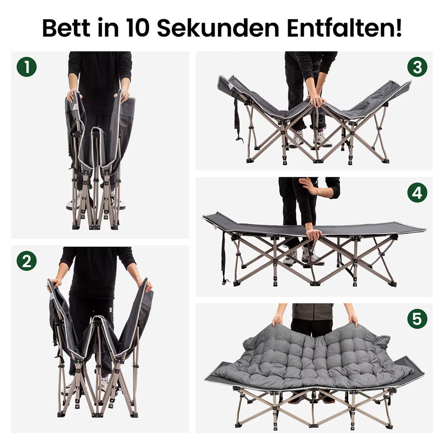Super life Klappbares Campingbett für Erwachsene in Schwarz mit robustem Metallgestell und Stoffbezug - Bild 6