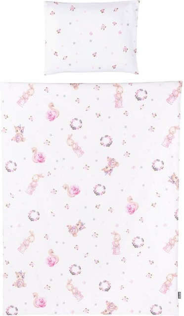 Chipolino Babybettwäsche 3-teilig aus 100% Baumwolle in Pink mit floralem Blumenmuster, bestehend aus Bettdeckenbezug (Breite: 130 cm, Höhe: 100 cm), Kopfkissenbezug (Breite: 45 cm, Höhe: 35 cm) und Bettlaken - Bild 1