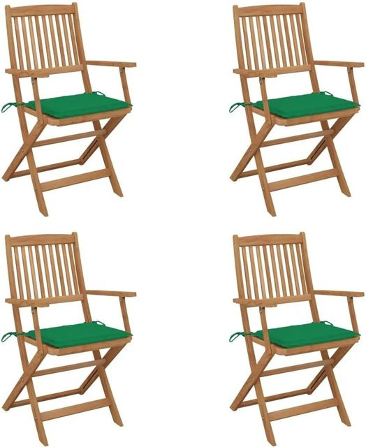 Set aus 4 klappbaren Gartenstühlen von vidaXL aus Akazienholz mit grünen Kissen - Bild 1