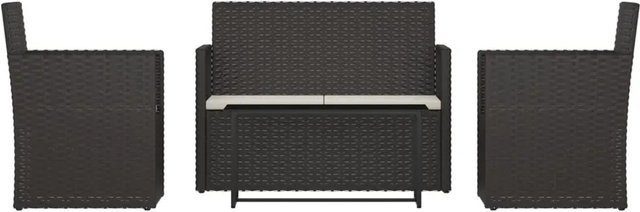 vidaXL 4-tlg Garten-Lounge-Set aus Poly Rattan mit Kissen in Schwarz und Weiß - Bild 1