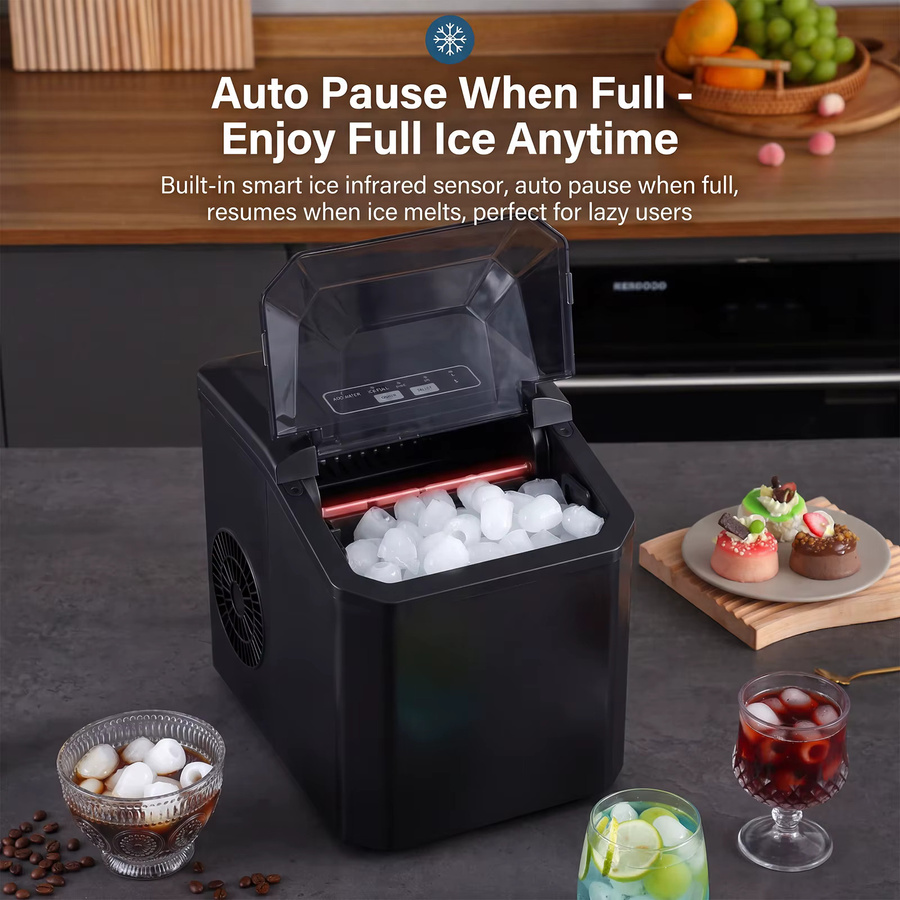Podofo Mini-Eismaschine in Schwarz mit digitalem LED-Bedienfeld, 15 kg Eisproduktion pro 24 Stunden, inklusive Eisbehälter und Eisschaufel - Bild 4