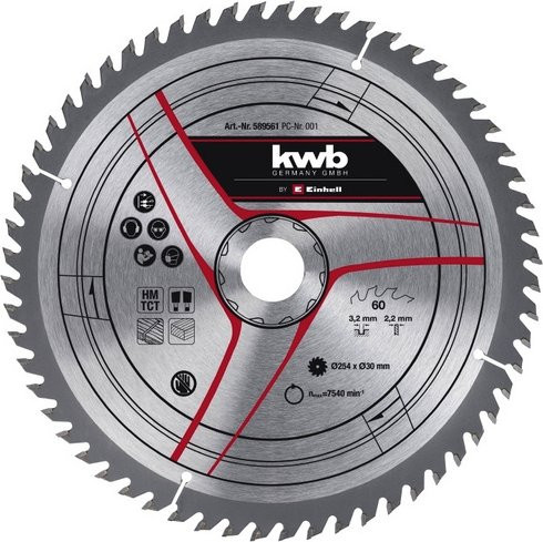 Einhell Tisch-Kreissägeblatt aus Hartmetall für Holz, Ø 254 mm, 60 Zähne, Silber - Bild 2