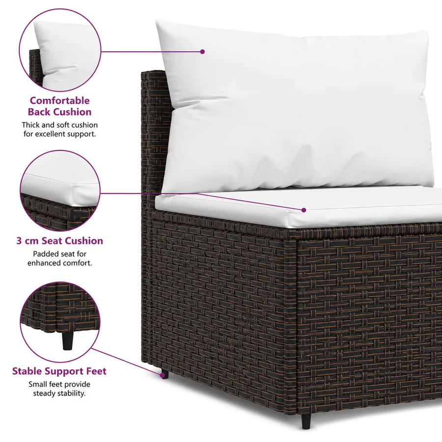 Modulares Garten-Mittelsofa aus Polyrattan mit Kissen in Schwarz für Garten, Terrasse und Balkon - Bild 3