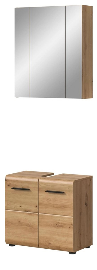 Badmöbel Set Cover in Eiche, 2-teilig, Wandmontage, Farbe: Braun, Breite: 60 cm, Höhe: 185 cm, Tiefe: 30 cm - Bild 2