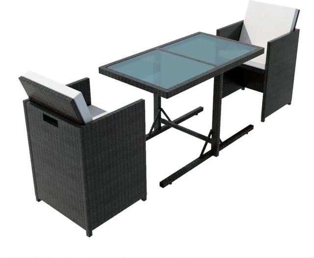 Furnicato 3-tlg Bistro-Set aus Poly Rattan mit Kissen und Glasplatte in Schwarz - Bild 1