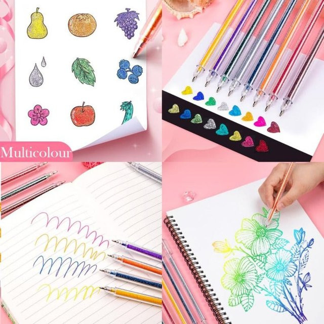 Buntes Glitter Gel Stifte Set mit feiner Spitze für Schule und Studium, Mehrfarbig - Bild 1