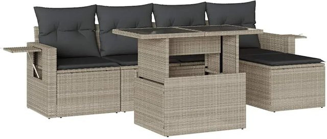 vidaXL 6-teilige Garten-Sofagarnitur aus Poly-Rattan mit Kissen in Hellgrau - Bild 1