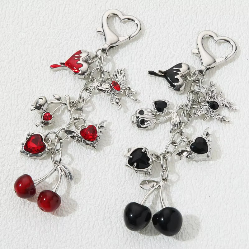 NXQXN Schlüsselanhänger, Kirschherz-Schmetterlings-Emaille, Silber, Damen - Bild 1