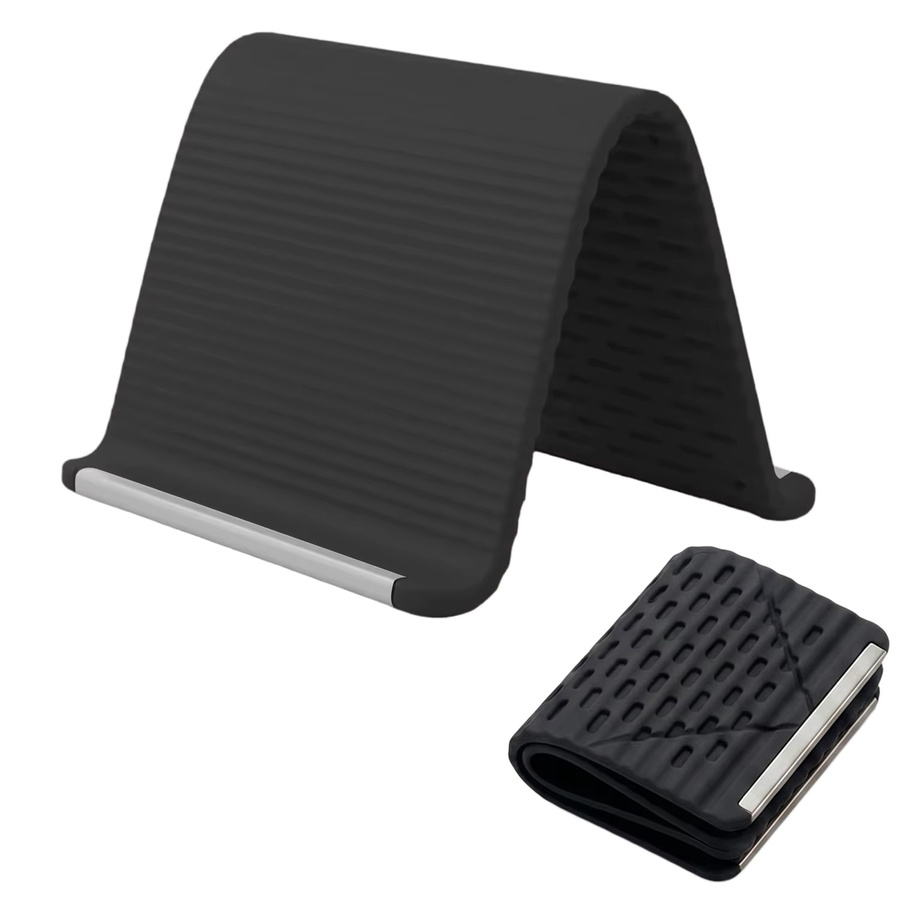 OSMR Multifunktionale faltbare Handyhalterung aus Aluminium und Silikon für Smartphone, Tablet und Laptop in Schwarz oder Orange - Bild 2