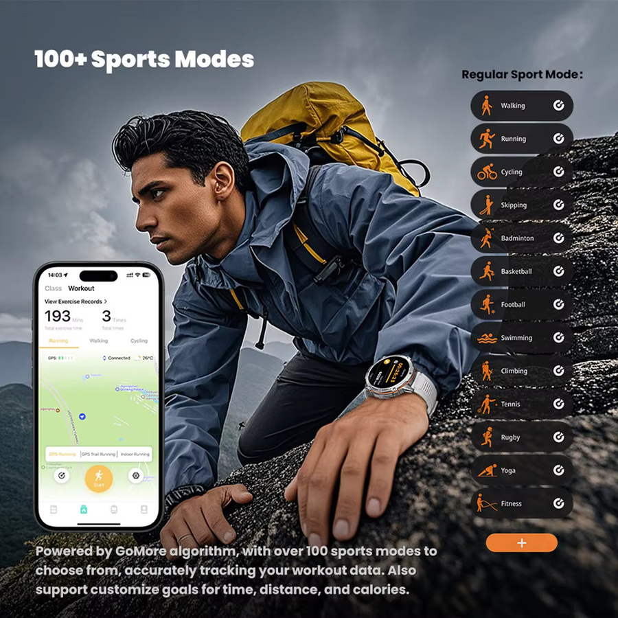 CRTORRS Herren Militär T REX 3 Smartwatch in Schwarz mit 1,73 Zoll AMOLED Display, Kompass, Bluetooth-Anruffunktion und 1ATM Wasserdichtigkeit für iOS und Android - Bild 4