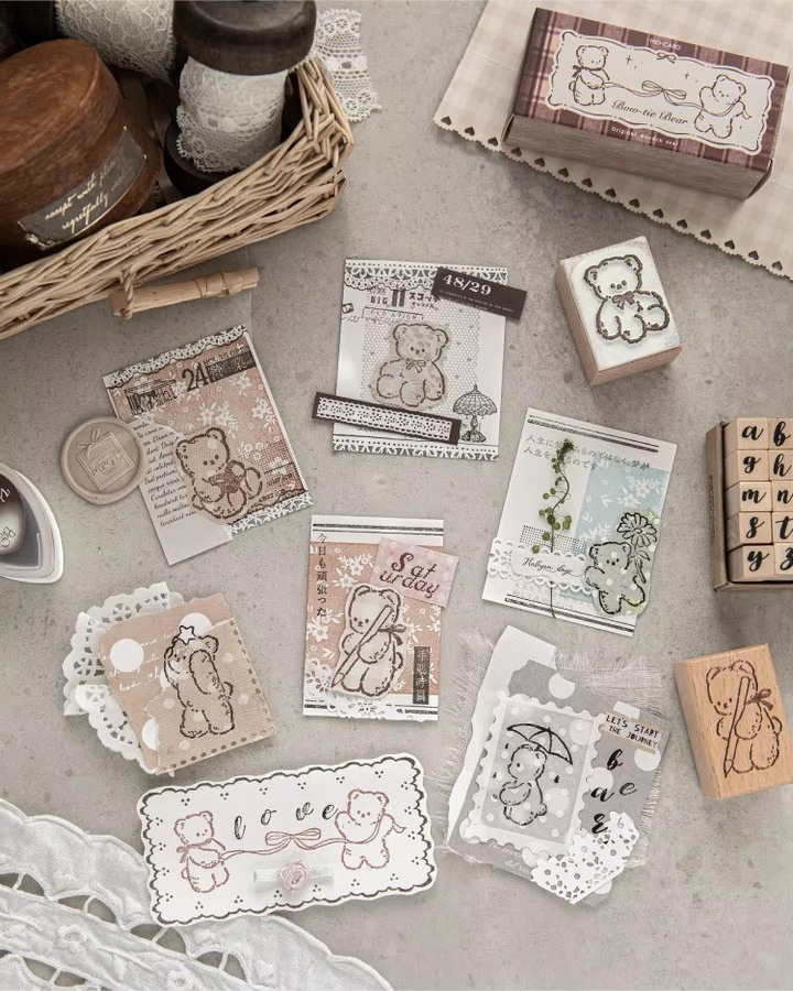 Kleiner Bär Zeitbuch-Stempel aus Holz in Braun für die Kartenherstellung im Retro-Stil - Bild 4