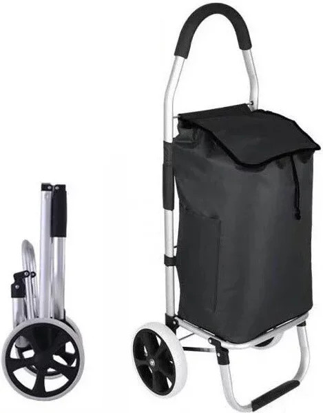 ZJMZYM Schrittkletternder Einkaufswagen mit wasserdichtem Korb in Schwarz, tragbarer Trolley bis 100 kg Traglast - Bild 1